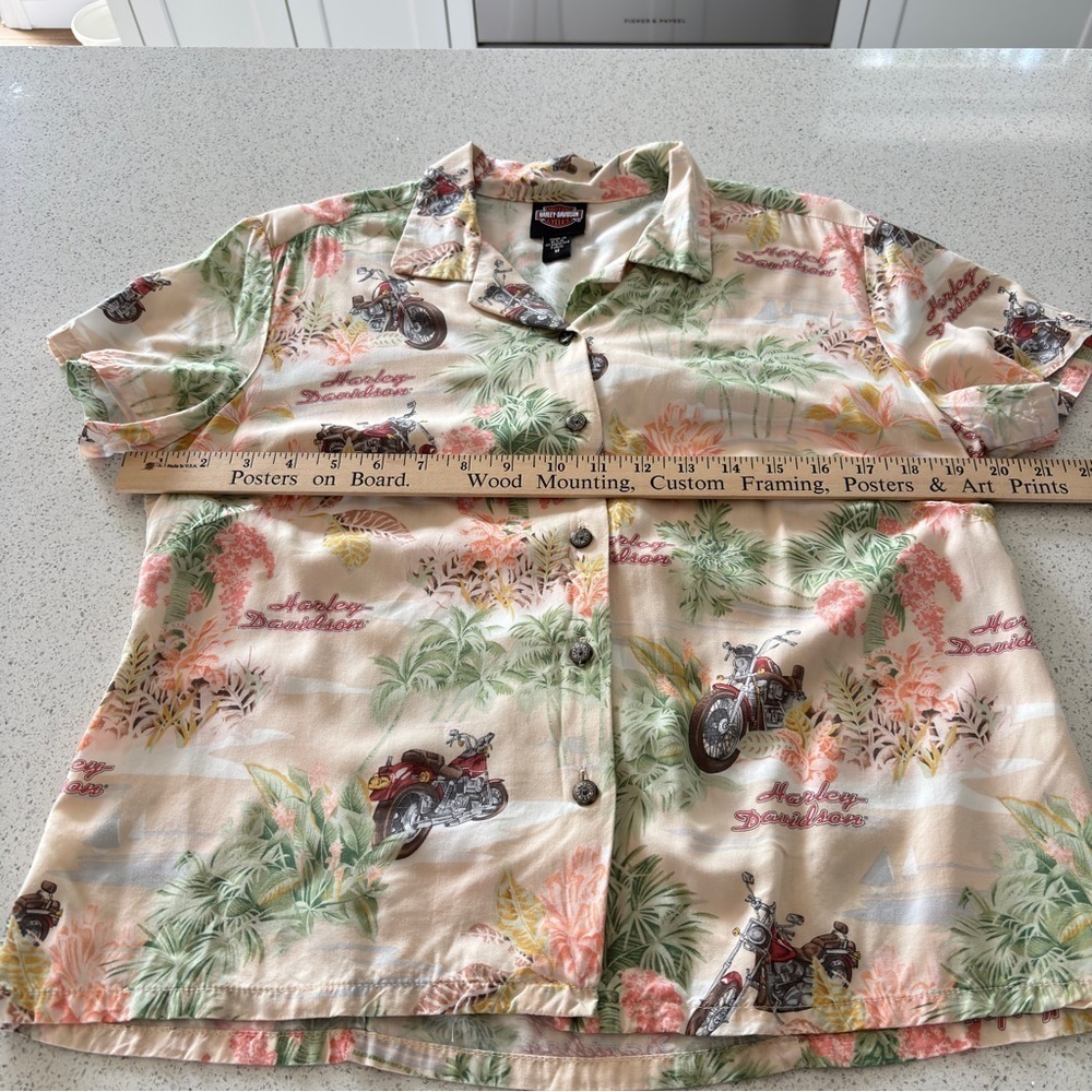 VTG Harley Davidson Tori Richard Hawaiian Shirt Medium Motorcycle Made in USA - Picture 11 of 14